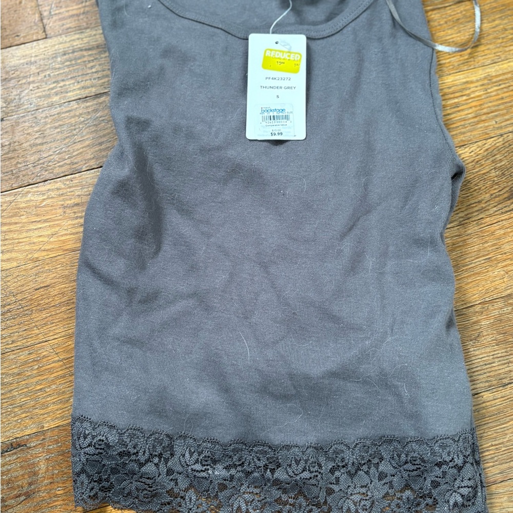 Gray Lace Trim Women's Top